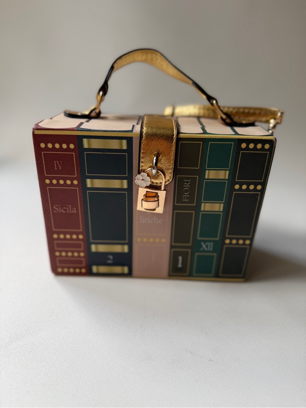 Book Box Crossbody Bag in Green, Burgundy, Blush & Gold